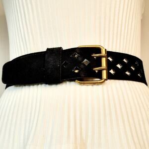 Double Prong Navy Blue Faux Suede Belt Small Waist Diamond Perforations Design